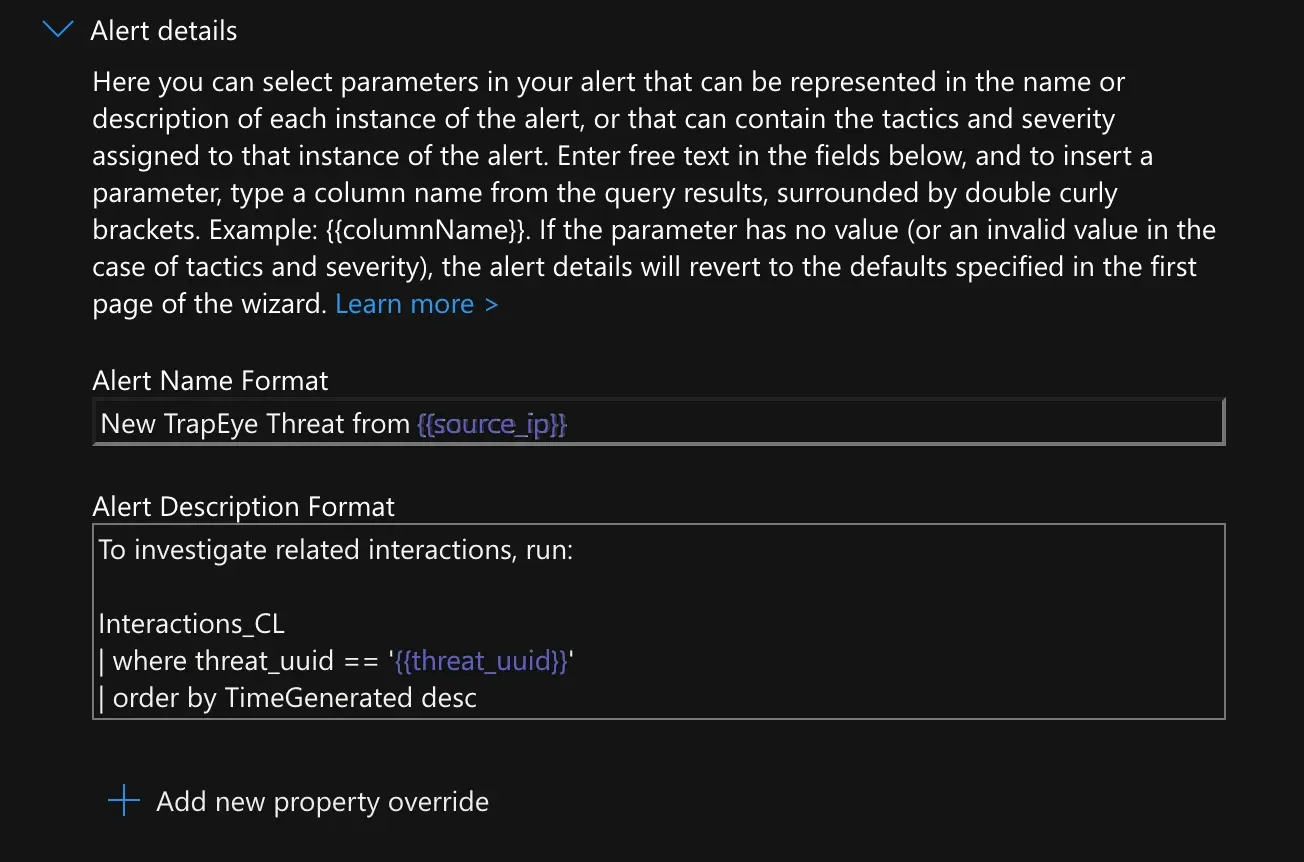 Set alert details