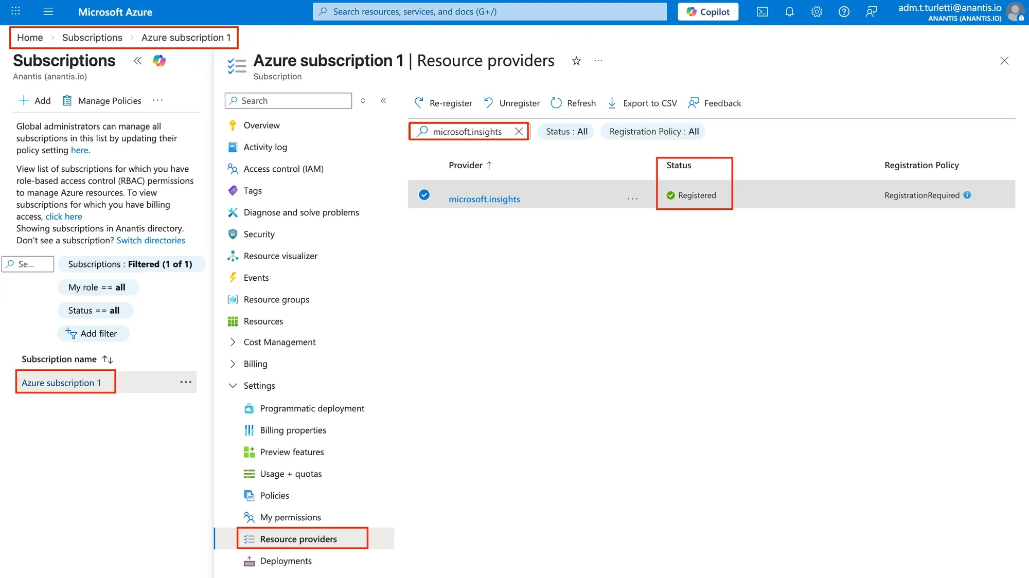 Register Microsoft.Insights